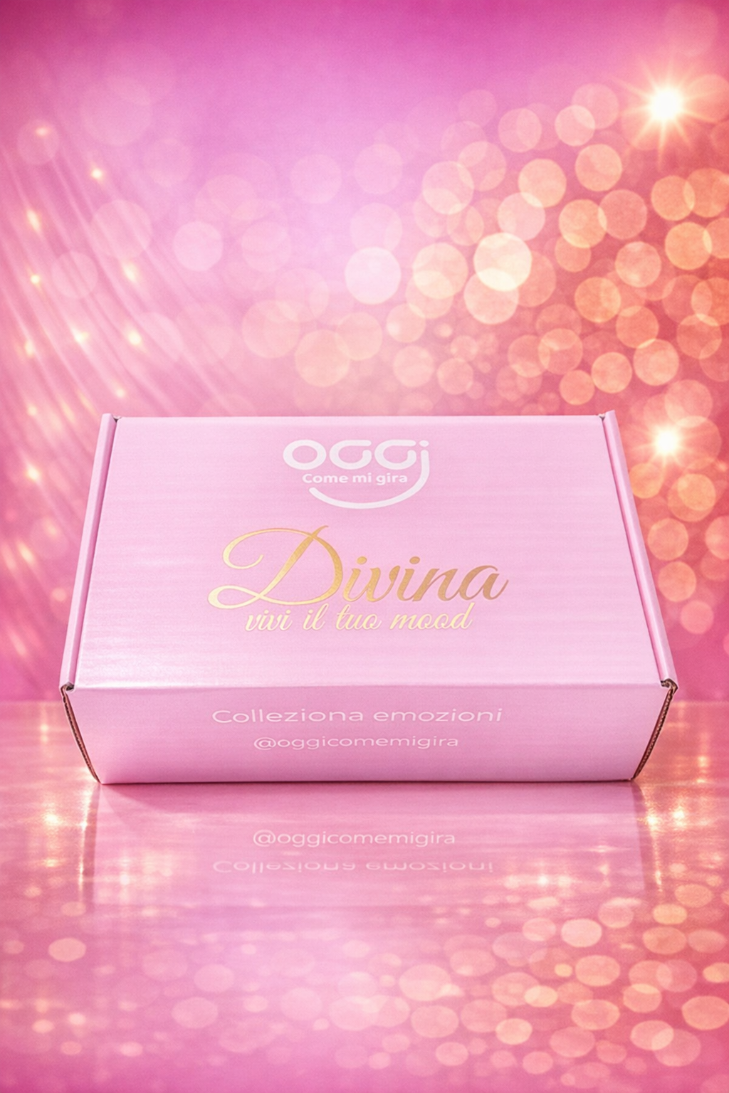 Packaging scatola Mood Box Divina con logo OggiComeMiGira - Box regalo originale