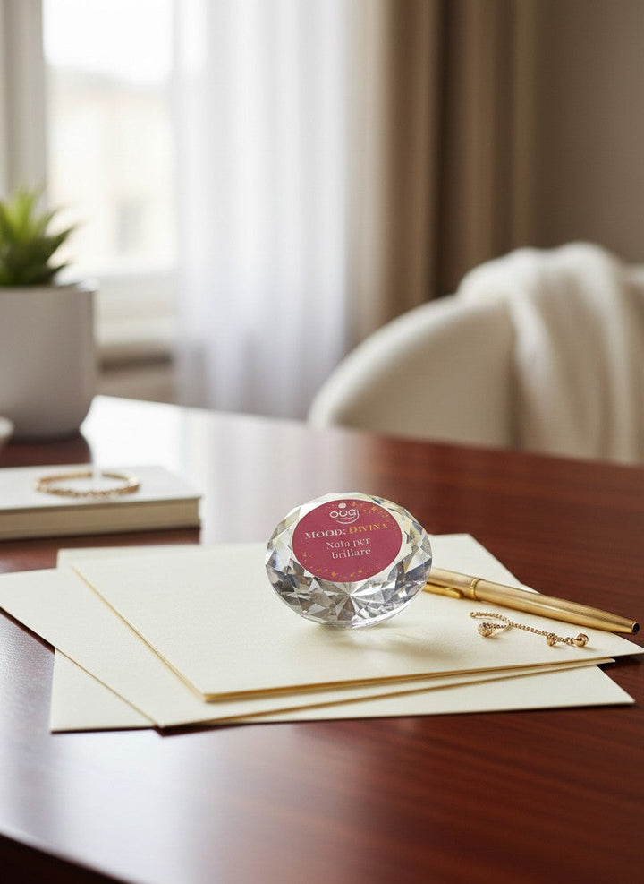 Diamante fermacarte in vetro con frase Nata per brillare - Mood Box Divina OggiComeMiGira