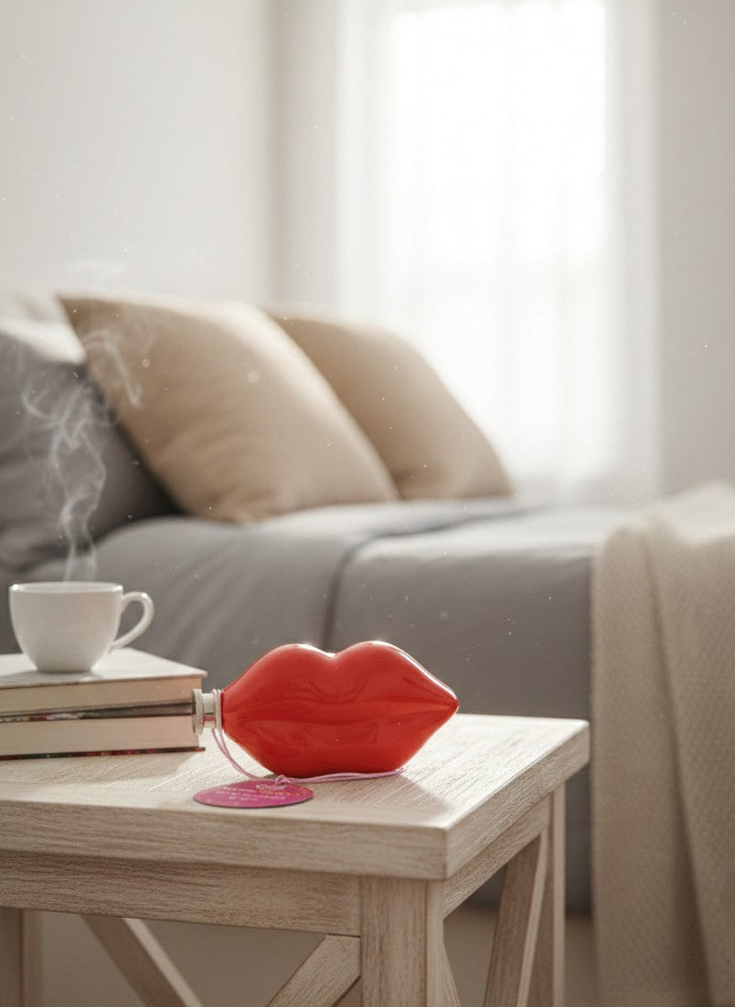 Fiaschetta rossa a forma di labbra in ceramica lucida con tappo metallico, Mood Divina: Bevo emozioni & gin. OggiComeMiGira