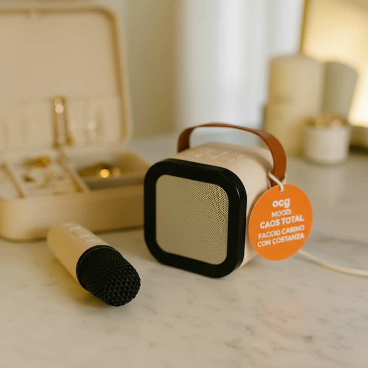 Microfono karaoke con tag mood Caos Totale OggiComeMiGira regalo originale divertente