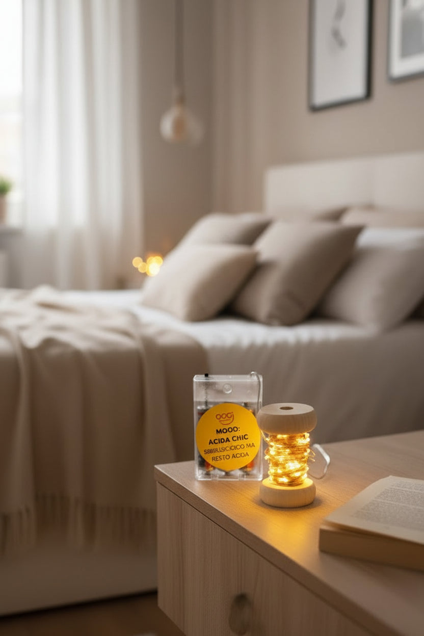 Bobina luci LED con frase Sbrilluccico ma resto acida - Mood Box Acida Chic OggiComeMiGira