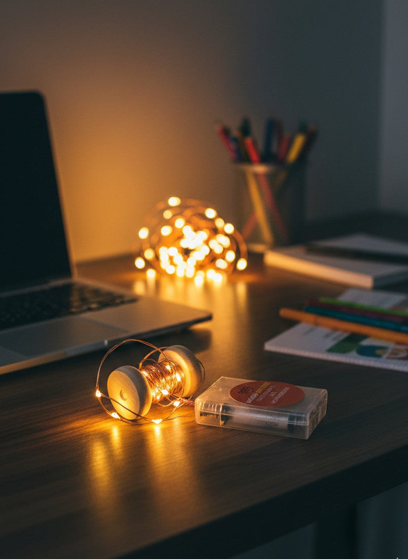 Bobina luci led su rocchetto di legno con tag luce rovente idee incandescenti. Mood Box On Fire OggiComeMiGira