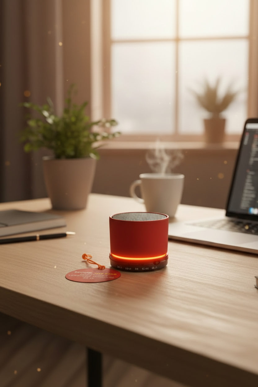 OggiComeMiGira Speaker Rosso: Altoparlante portatile con il tag motivazionale "Accendi la versione migliore di te Mood Box OnFire 