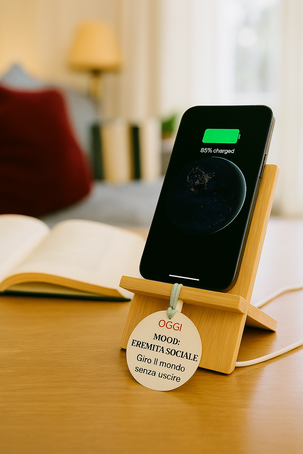 Supporto per smartphone in legno naturale regalo originale Oggicomemigira Mood Eremita Sociale