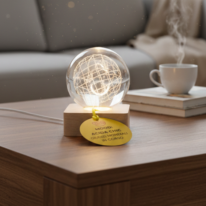 Lampada a forma di globo in vetro con base in legno - Mood Box Acida Chic regalo ironico OggiComeMiGirara