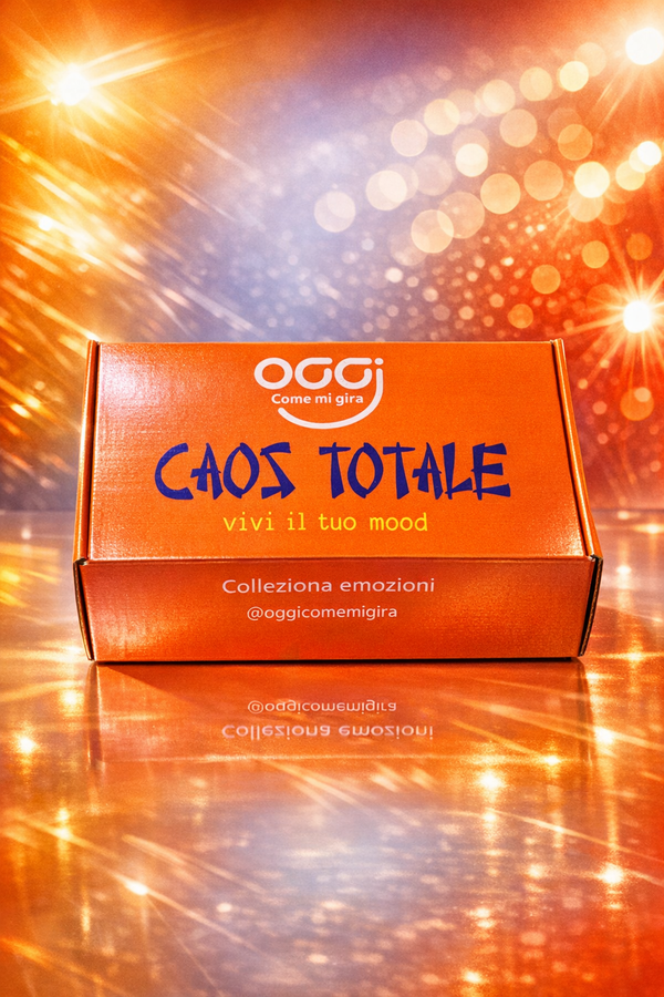 Packaging scatola Mood Box Caos Totale con logo OggiComeMiGira - Box regalo originale