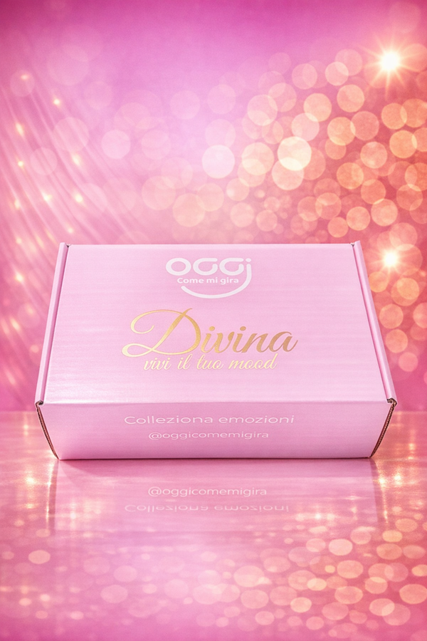 Packaging scatola Mood Box Divina con logo OggiComeMiGira - Box regalo originale