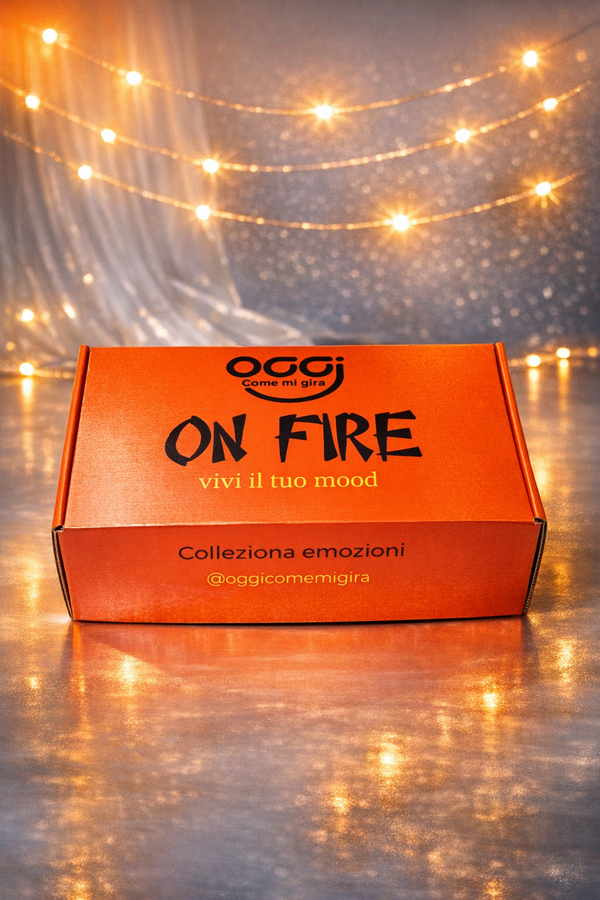 Packaging scatola Mood Box On fire  con logo OggiComeMiGira - Box regalo originale